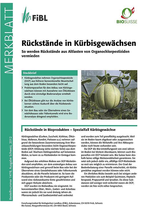 Titelseite des Merkblattes «Rückstände in Kürbisgewächsen»