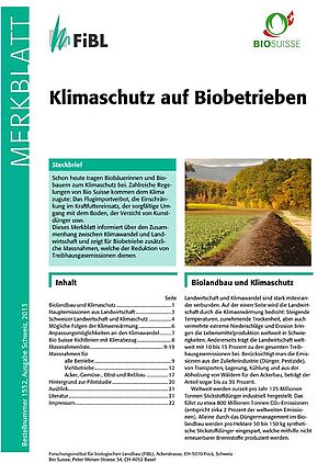 Titelseite Merkblatt «Klimaschutz auf Biobetrieben»