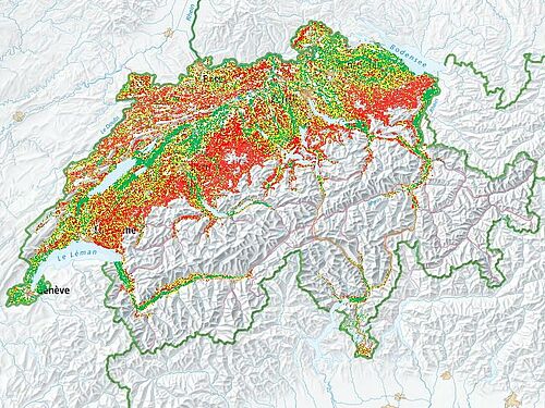 Schweizer Karte mit roten, gelben und grünen Zonen
Karte Umgebung Neunkirch mit roten, gelben und grünen Zonen