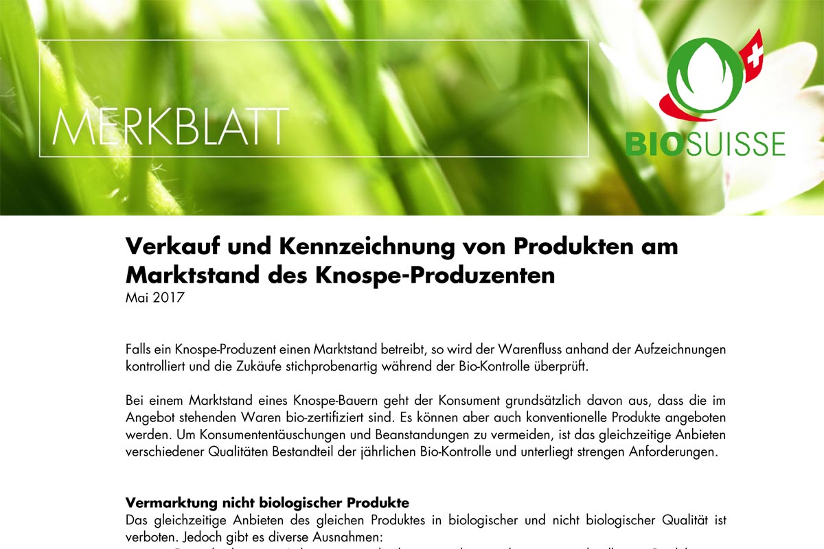 Neues Merkblatt «Verkauf und Kennzeichnung von Produkten am Marktstand