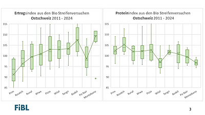 Folie mit dem Ertrags- und Proteinindex der Streifenversuche in der Ostschweiz.