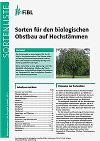 Titelseite der Sortenliste «Sorten für den biologischen Obstbau auf Hochstämmen»