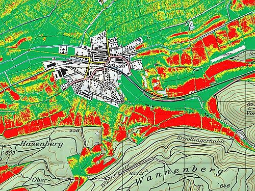 Schweizer Karte mit roten, gelben und grünen Zonen
Karte Umgebung Neunkirch mit roten, gelben und grünen Zonen
