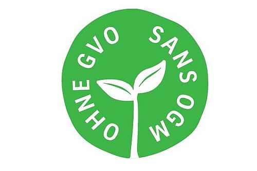 Grüner Kreis mit einem Keimling und dem Schriftzug "ohne GVO"