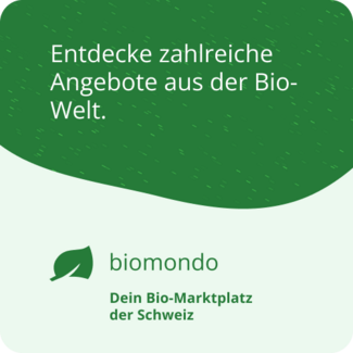 Ein Werbebanner hat die Aufschrift "Entdecke zahlreiche Angebote aus der Bio-Welt. 