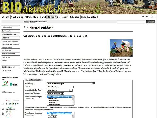 Screenshot der Biolehrstellenbörse