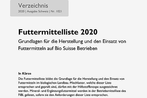 Titelseite der Futtermittelliste 2020