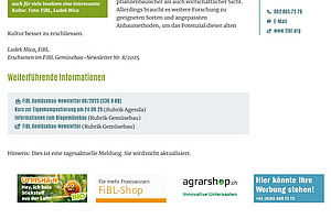Unter einem Artikel stehen vier Kästen nebeneinander mit dem Hinweis auf Bioprodukte. 