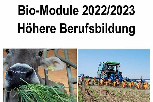 Titelseite Modulflyer mit Schriftzug und zwei Bildern mit Gras fressender Kuh und Maschine auf dem Acker