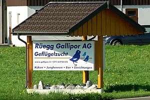 Schild mit der Aufschrift Rüegg Gallipor