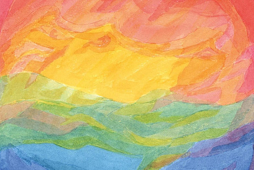 Aquarellbild mit Farben.