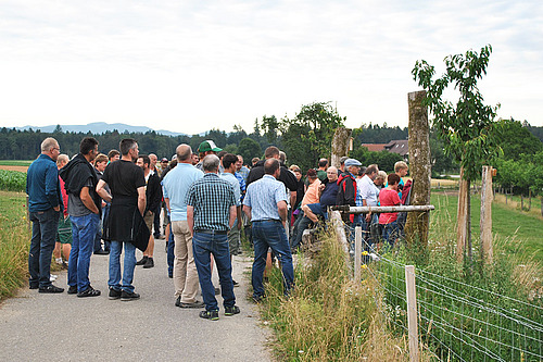 Besuchergruppe auf Feldweg