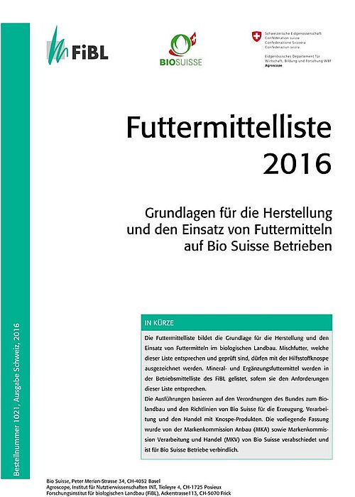 Titelseite der Futtermittelliste 2016