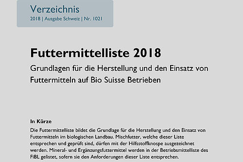 Titelseite der Futtermittelliste 2018