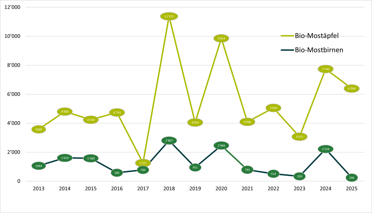 Verarbeitungsmengen Bio-Mostobst