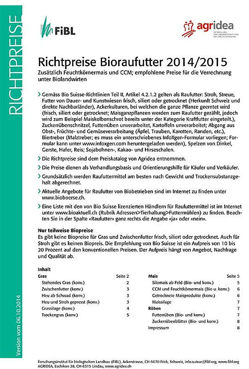 Selbstfahrmaishäcksler an der Arbeit
Titelseite Bioraufutterpreise 2014/2015