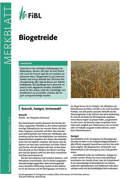 Titelseite des Merkblattes Biogetreide