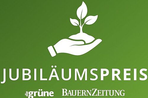 Ein Logo mit einer Hand und einem Pflänchen darin