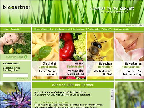 Starteite der Homepage von Bio Partner