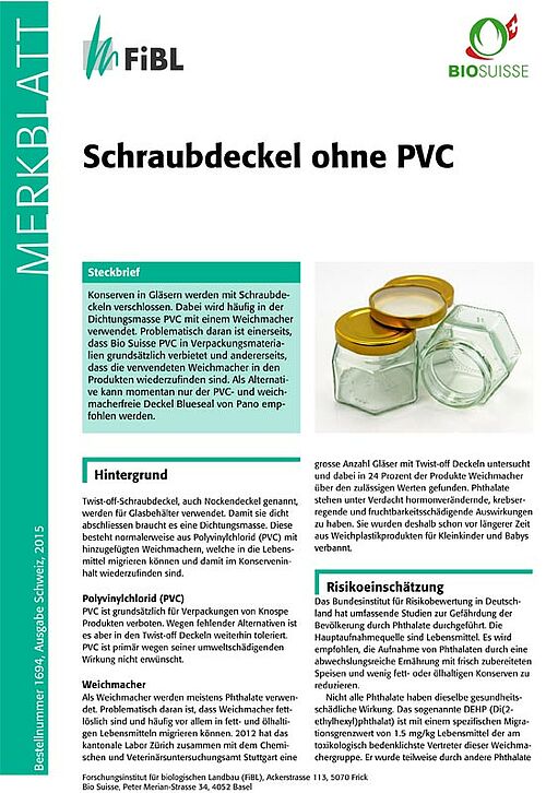 Titelseite des Merkblattes «Schraubdeckel ohne PVC»