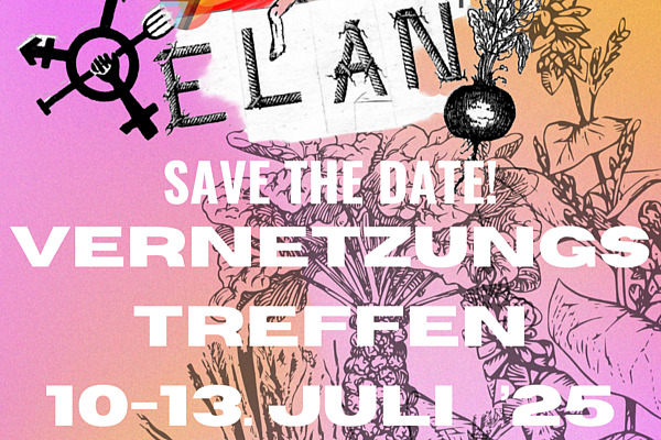 Flyer für das Vernetzungstreffen von ELAN vom 10.-13. Juli.