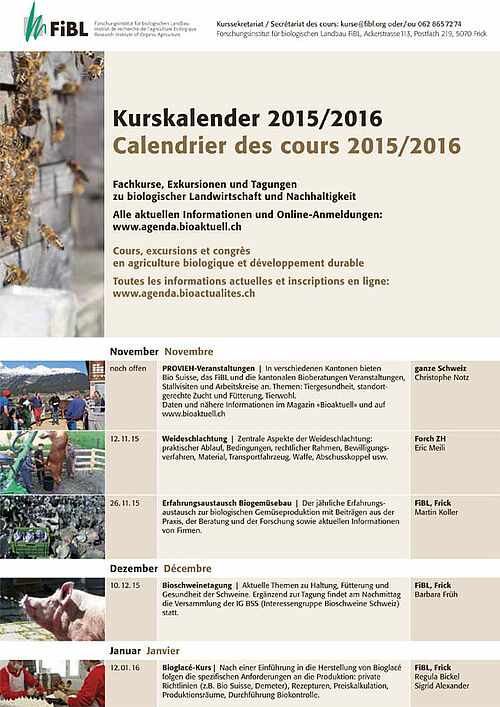 Titelseite des FiBL-Kurskalenders 2015/2016