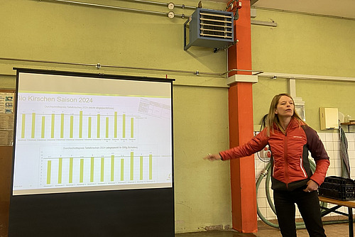 Eine Frau vor einer Powerpoint-Präsentation.