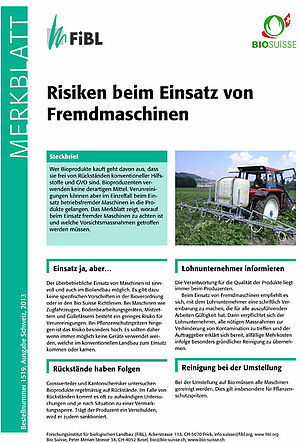 Titelseite Merkblatt "Risiken beim Einsatz von Fremdmaschinen"