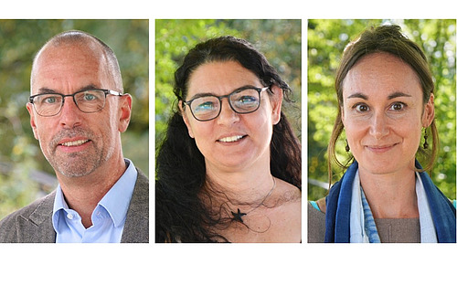 Drei Porträts von einem Mann und zwei Frauen. 